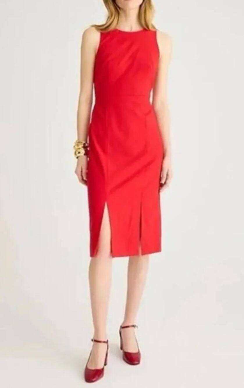 J.Crew Side-slit shift dress in Italian stretch wool 6 Red BY789